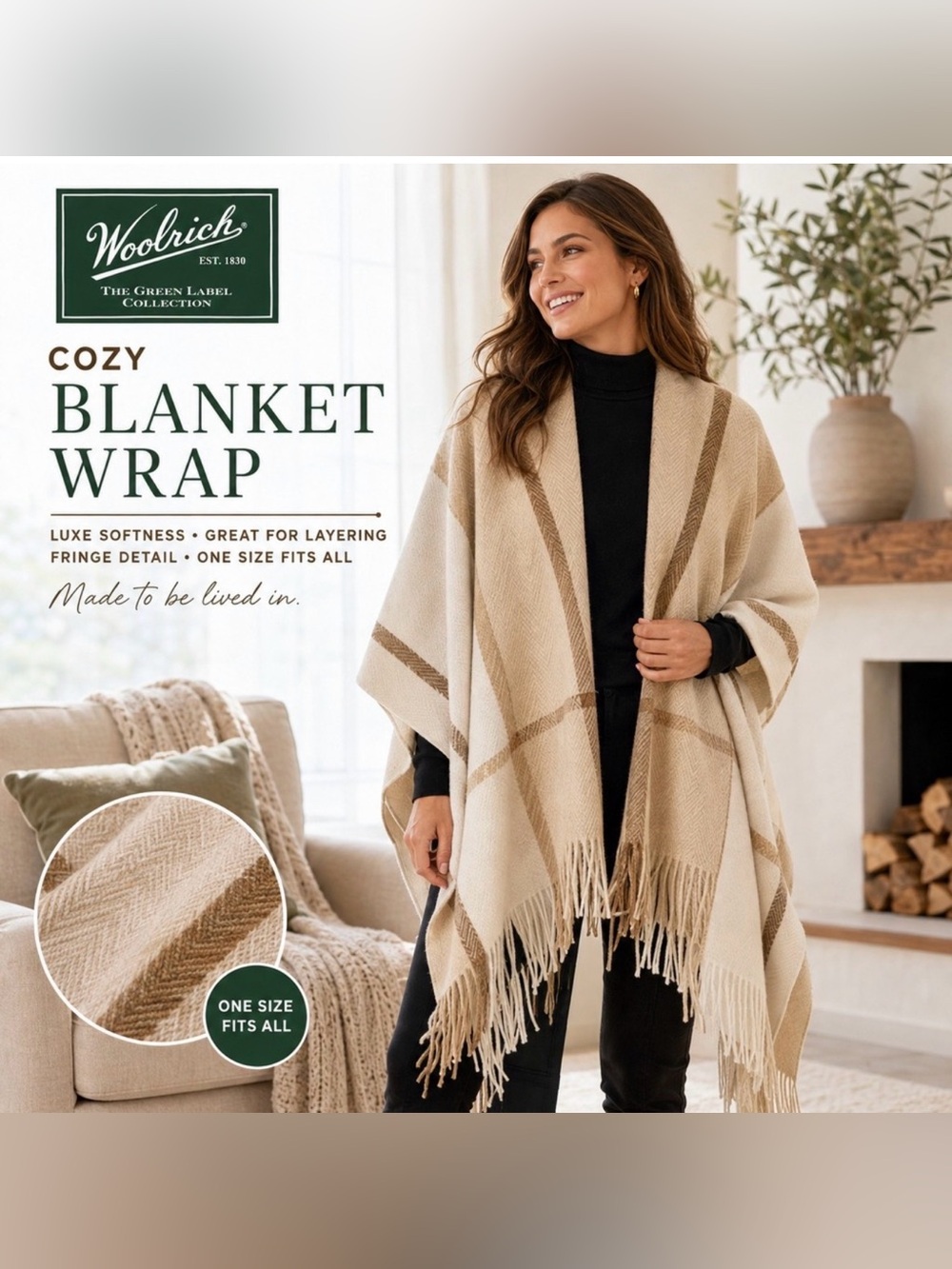 Woolrich Tan Miranda Plaid Wrap, NWT